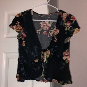 navy blue floral tie shirt